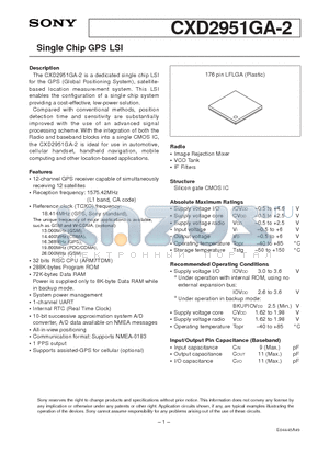 CXD2951GA-2 datasheet - Single Chip GPS LSI