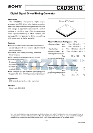 CXD3511Q datasheet - Digital Signal Driver/Timing Generator