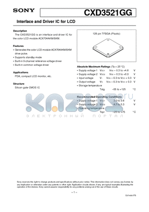 CXD3521GG datasheet - Interface and Driver IC for LCD