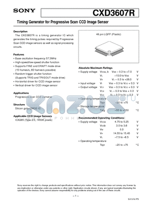 CXD3607R datasheet - Timing Generator for Progressive Scan CCD Image Sensor