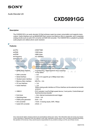 CXD5091GG datasheet - Audio Decoder LSI