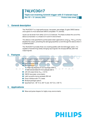 74LVC3G17 datasheet - Triple non-inverting Schmitt trigger with 5 V tolerant input