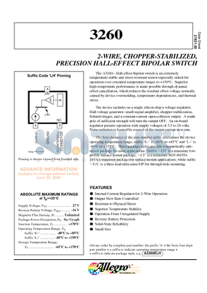 A3260UA datasheet - 2-WIRE, CHOPPER-STABILIZED, PRECISION HALL-EFFECT BIPOLAR SWITCH