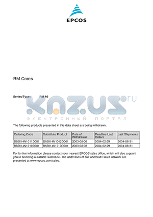 B65814-N1008-D1 datasheet - RM 10 RM cores are supplied in sets