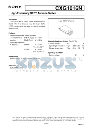 CXG1016N datasheet - High-Frequency SPDT Antenna Switch