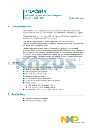 74LVC594AD datasheet - 8-bit shift register with output register