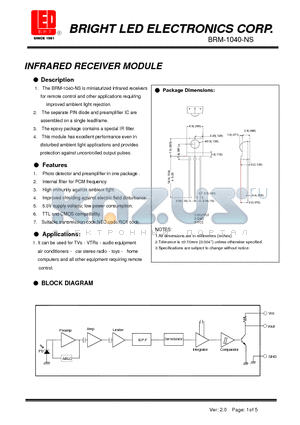 BRM-1040-NS datasheet - INFRARED RECEIVER MODULE