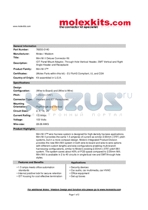 54596-0410 datasheet - IDT Panel Mount Adaptor, Through Hole Vertical Header, SMT Vertical and Right Angle Header and Receptacle