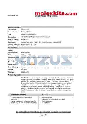 54596-0710 datasheet - IDT SMT Right Angle Header and Receptacle