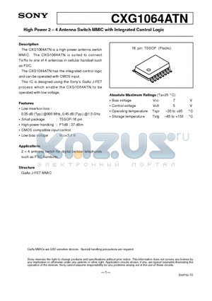 CXG1064ATN datasheet - High Power 2 d 4 Antenna Switch MMIC with Integrated Control Logic