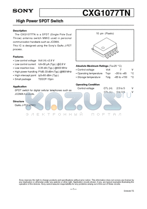 CXG1077TN datasheet - SP4T Antenna Switch for GSM Dual band