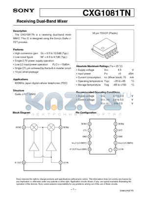 CXG1081TN datasheet - Receiving Dual-Band Mixer