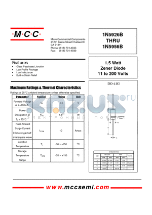 1N5940B datasheet - 1.5 Watt Zener Diode 11 to 200 Volts