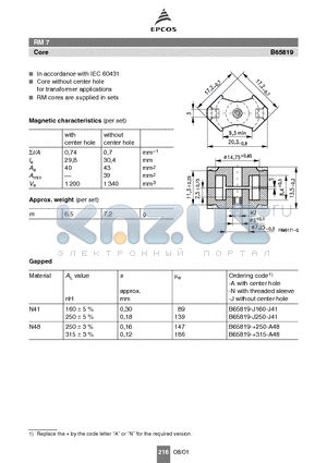 B65820-C2005 datasheet - RM cores are supplied in sets