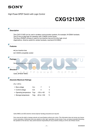 CXG1213XR datasheet - High Power DPDT Switch with Logic Control