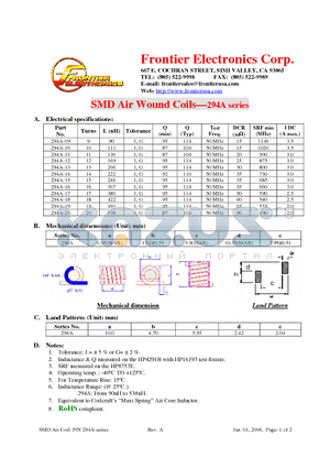 294A datasheet - SMD Air Wound Coils