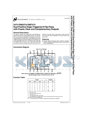 5474DMQB datasheet - Dual Positive-Edge-Triggered D Flip-Flops with Preset, Clear and Complementary Outputs