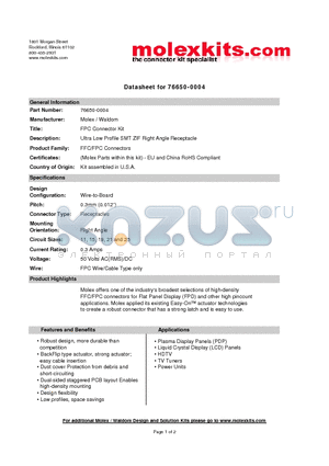 54809-2198 datasheet - Ultra Low Profile SMT ZIF Right Angle Receptacle