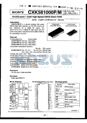 CXK581000P datasheet - 131072-word x 8-bit HIGH SPEED COMS STATIC RAM