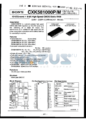 CXK581000P-10LL datasheet - 131072-word x 8-bit HIGH SPEED COMS STATIC RAM