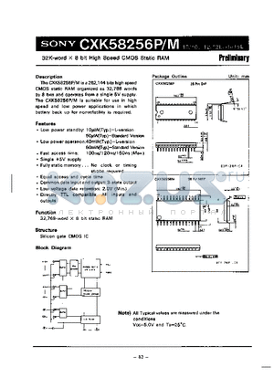 CXK58256M-10 datasheet - 32K WORD X 8 BIT HIGH SPEED CMOS STATIC RAM