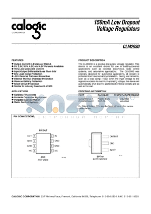 CLM2930-3 datasheet - 150mA Low Dropout Voltage Regulators