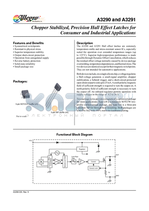 A3290 datasheet - Chopper Stabilized, Precision Hall Effect Latches for Consumer and Industrial Applications
