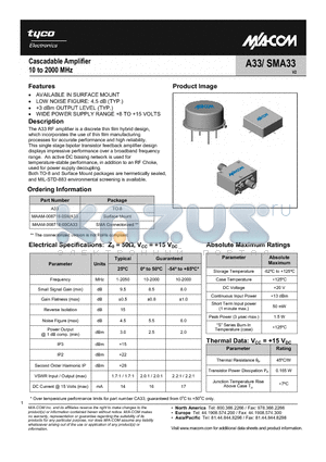 A33 datasheet - Cascadable Amplifier 10 to 2000 MHz