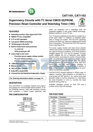 CAT1161LI-25-G datasheet - Supervisory Circuits with I2C Serial CMOS EEPROM, Precision Reset Controller and Watchdog Timer (16K)