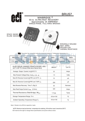 BRUS7 datasheet - ULTRA-FAST RECOVERY Approximately 25 AMPERES SINGLE-PHASE, FULL-WAVE BRIDGES