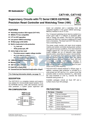 CAT1161WI-25-GT3 datasheet - Supervisory Circuits with I2C Serial CMOS EEPROM, Precision Reset Controller and Watchdog Timer (16K)