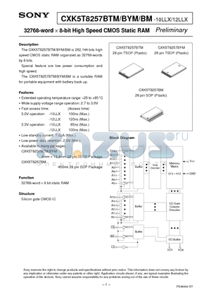 CXK5T8257BM-12LLX datasheet - 32768-word X 8-bit High Speed CMOS Static RAM