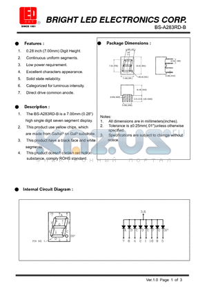 BS-A283RD-B datasheet - 7.00mm (0.28) high single digit seven segments dispaly