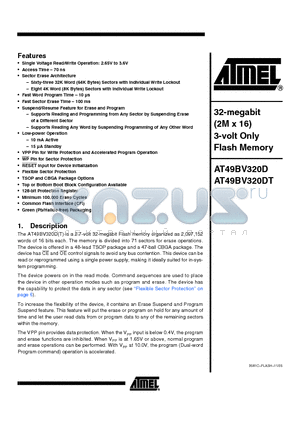 AT49BV320D datasheet - 32-megabit (2M x 16) 3-volt Only Flash Memory