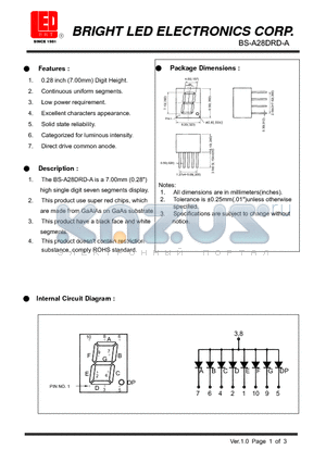 BS-A28DRD-A datasheet - 7.00mm (0.28) high four digit seven segments display