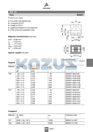 B65857 datasheet - EPX 7/9 For xDSL-line transformer