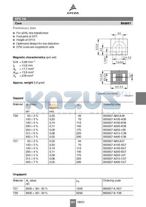 B65857-A160-B38 datasheet - EPX 7/9 For xDSL-line transformer