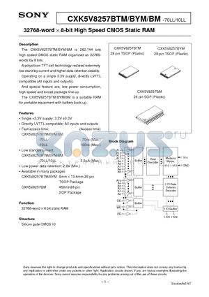 CXK5V8257BYM-70LL datasheet - 32768-word X 8-bit High Speed CMOS Static RAM