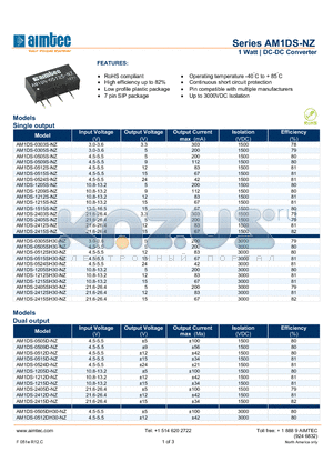 AM1DS-NZ_13 datasheet - 1 Watt | DC-DC Converter