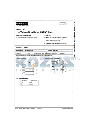 74LVQ00SC datasheet - Low Voltage Quad 2-Input NAND Gate