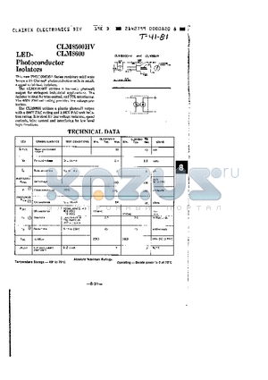 CLM8500 datasheet - LED PHOTOCONDUCTOR ISOLATORS