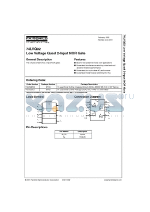74LVQ02SC datasheet - Low Voltage Quad 2-Input NOR Gate