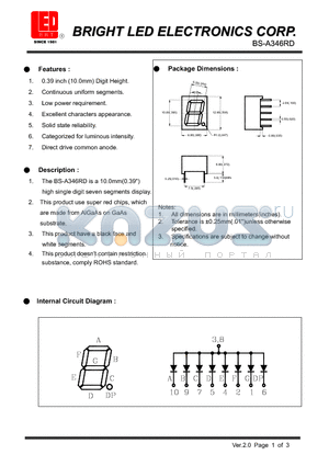 BS-A346RD datasheet - 10.0 (0.39) high single digit seven segments display