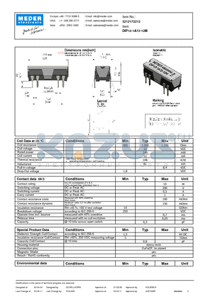 DIP12-1A72-12M datasheet - DIP Reed Relay