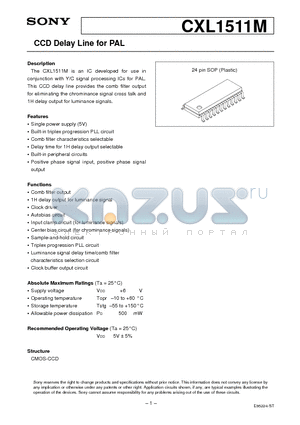 CXL1511M datasheet - CCD Delay Line for PAL
