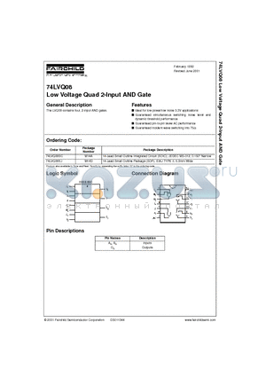 74LVQ08 datasheet - Low Voltage Quad 2-Input AND Gate