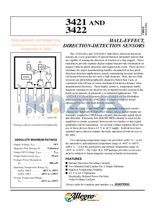 A3422LKA datasheet - HALL-EFFECT, DIRECTION-DETECTION SENSORS