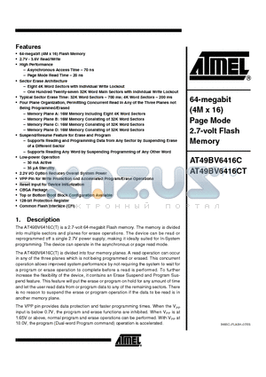 AT49BV6416CT datasheet - 64-megabit (4M x 16) Page Mode 2.7-volt Flash Memory