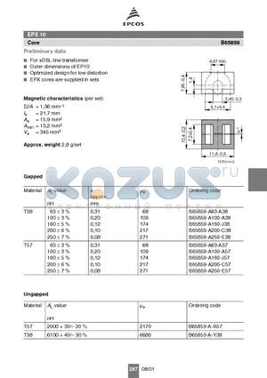 B65859-A-R57 datasheet - EPX 10 For xDSL-line transformer