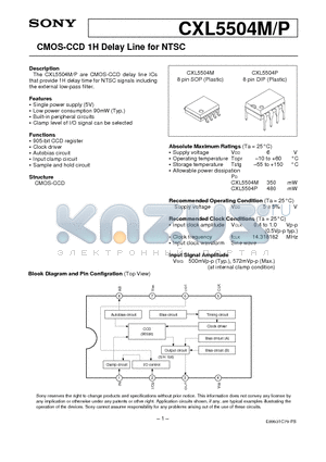 CXL5504M datasheet - CMOS-CCD 1H Delay Line for NTSC